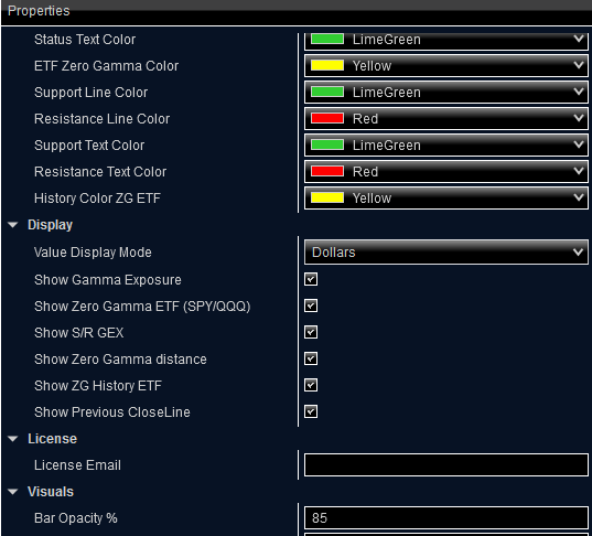 GammaOrderBook – Enter Email in Indicator Properties